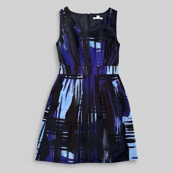 Banana Republic Blue Black Sleeveless Dress fit flare size 2 office siren 957 - Picture 1 of 14